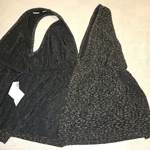Pullbear women's medium blouse like new, black with silver thread