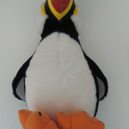 Puffin stuffed toy 28 cm like new with knitted socks