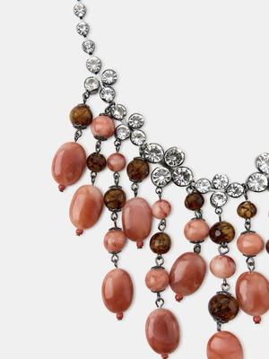 Waterfall style necklace with applique jewelry and colored stones
