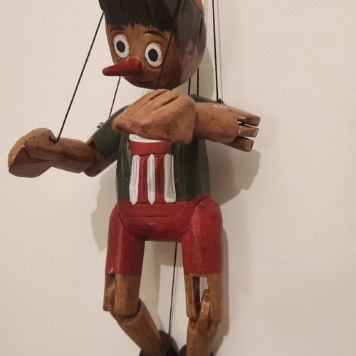 Pinocchio wooden handmade marionette 1970s like new, 30cm height