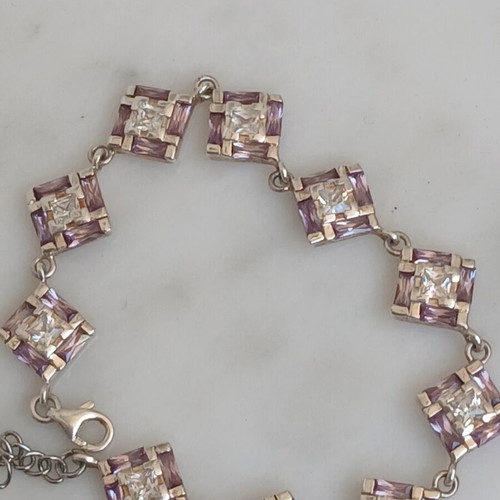 925 silver bracelet with zirconia and steel chain extension up to 19 cm