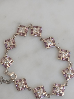 925 silver bracelet with zirconia and steel chain extension up to 19 cm