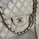 Chanel double flap leather shoulder bag, off white