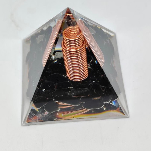 Orgonite pyramid with black obsidian and copper like new