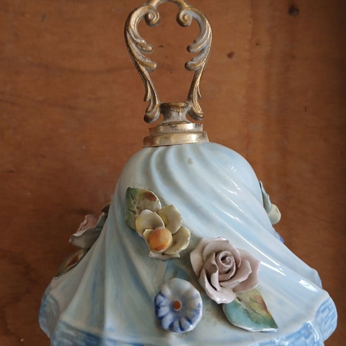 Vintage ceramic ceiling light used with blue color and embossed flowers