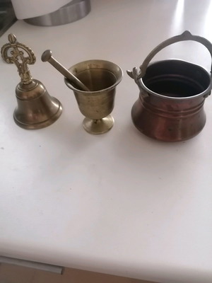 Old decorative items used, set of 3, copper and bronze