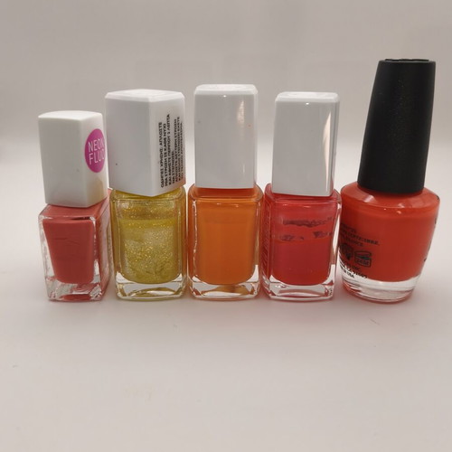 Set of 5 nail polishes OPI and Erre Due used, bright summer colors