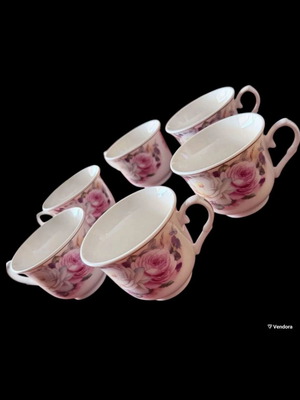 Set of 6 Porcelain Coffee Cups with Saucers 200ml Romantic Elegant New