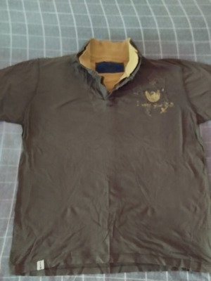Polo shirt men's olive with two-tone collar used