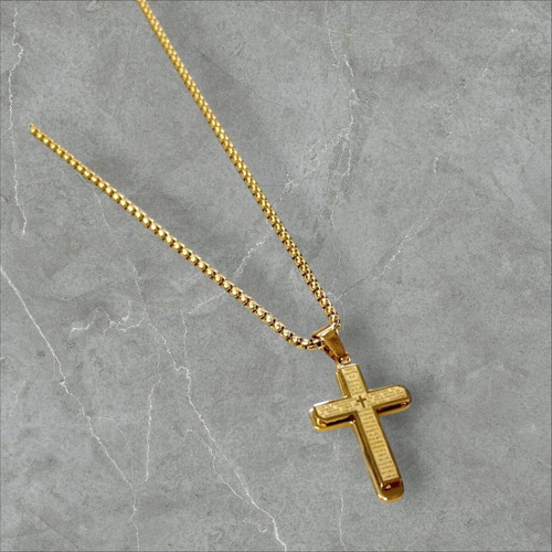 Men's necklace gold cross in steel new