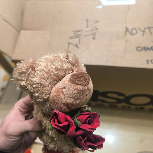 Plush teddy bear with roses like new, romantic gift