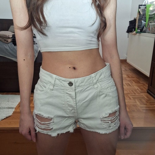 Pink Woman white distressed denim shorts size 38 like new
