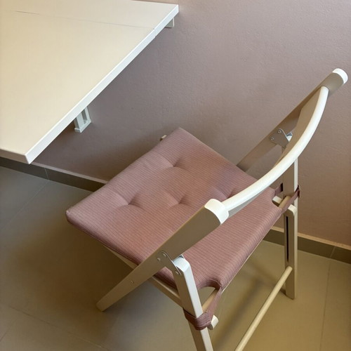 Foldable Wall-Mounted Dining Set with Two Chairs and Cushions Like New