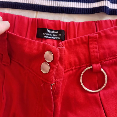 Bershka red pants and Zara colorful tops set, small