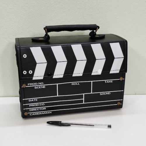 Clapperboard style lunch box bag new, black, adjustable strap