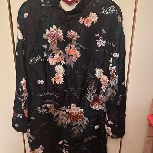 Zara short blouse dress like new, Chinese style, long sleeve, mao collar, black multicolor, size L