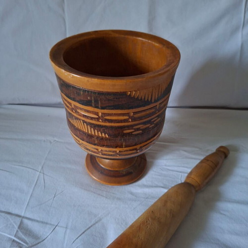 Wooden mortar and pestle set like new, large 15x20 cm