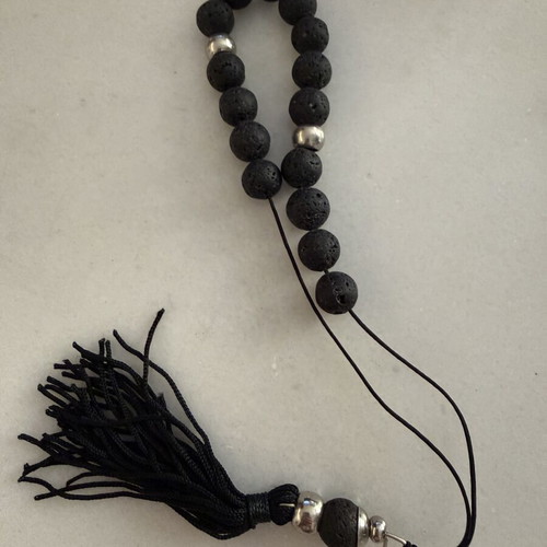 Handmade Komboloi with Natural Lava and Metal Decorations like new