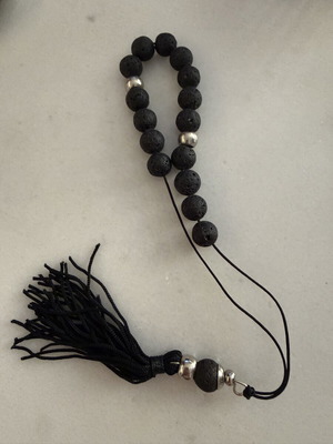 Handmade Komboloi with Natural Lava and Metal Decorations like new