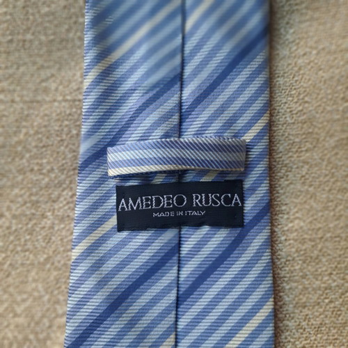 Amedeo Rusca Italian silk tie blue shades with white stripes