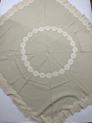 Round linen tablecloth handmade like new, beige