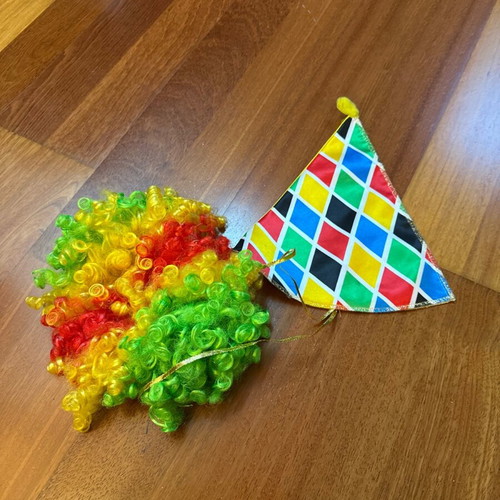 Clown wig and hat used, for 4 years old