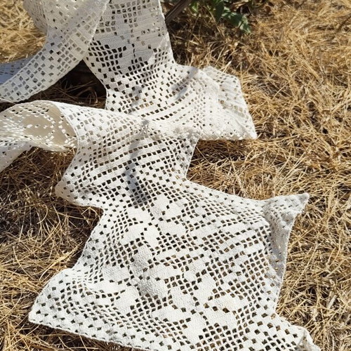 Handmade crochet lace embroidery, asymmetric design