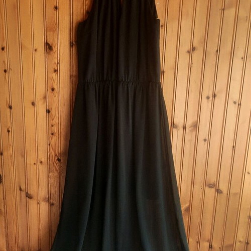 Maxi evening dress like new, black with lining and transparency, size 46