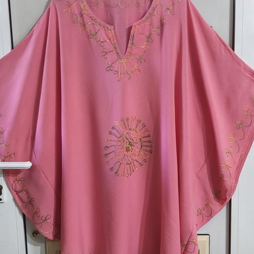 Kaftan tunic embroidered one size M-XXXL, like new, salmon pink