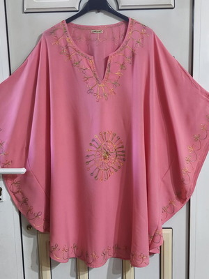 Kaftan tunic embroidered one size M-XXXL, like new, salmon pink