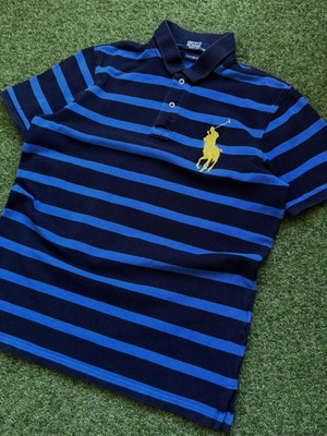 Ralph Lauren striped polo shirt like new, size M/L, blue