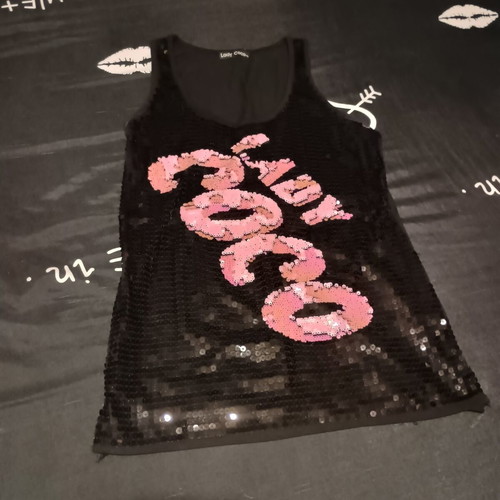 Lady Coco sleeveless top NoM/L like new, black and soft pink sequins