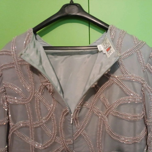 After Shock blouse used, silk beige with pearls, gray, size L
