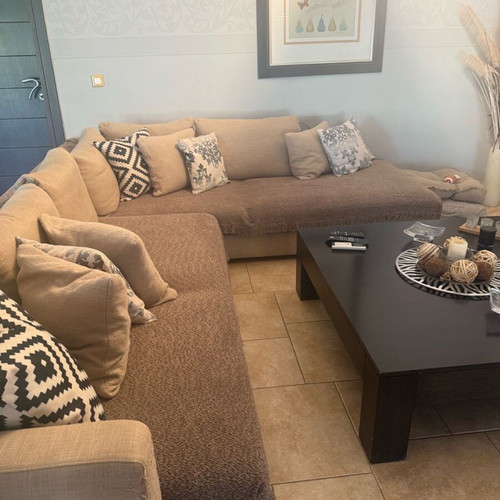 Corner sofa used, dimensions 3.10x2.50 m, fabric needs replacement