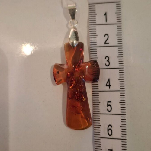 Cross pendant made of natural amber with 18k gold plating new
