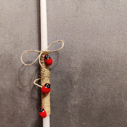 Ladybug Easter Candle 37cm new, white wax with natural twine