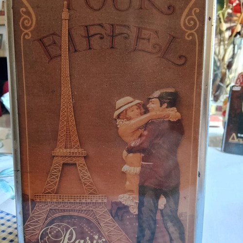 Vintage metal biscuit tin Eiffel Tower French 19.5cm x 13cm like new