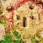  Αυθεντικός πίνακας ζωγραφικής ελαιογραφία νωπογραφία (fresco) τοπίο χωριό εκκλησία φιγούρες