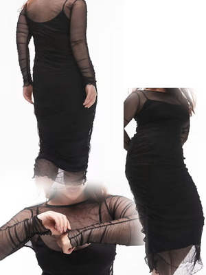 Topshop Curve dress black fitted with transparency new