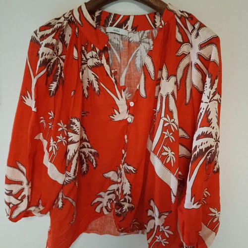 Linen blouse Milla like new, oversized fit, red and white, size L