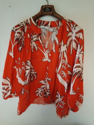 Linen blouse Milla like new, oversized fit, red and white, size L