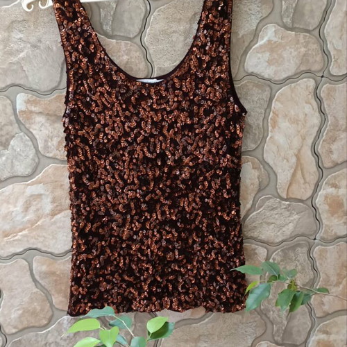 Evening top with sequins like new, brown and gold