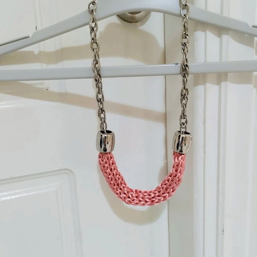 Necklace salmon pink satin cord, new