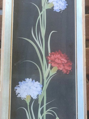 Silver framed painting with carnations 16×50