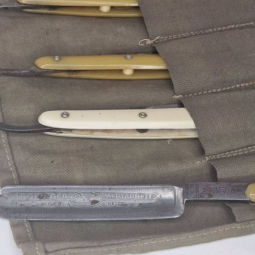 Solingen razor collection used, 6 pieces with fabric case