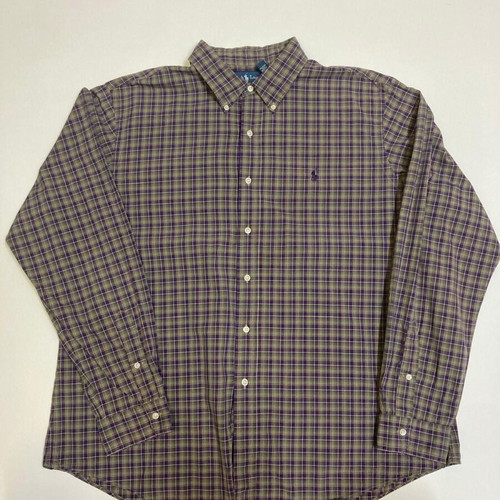 Ralph Lauren 90s Custom Fit Oxford Shirt XXL, green purple blocked