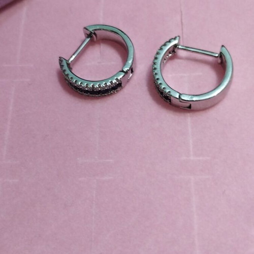 Stainless steel hoop earrings with impressive blue and white zirconia new