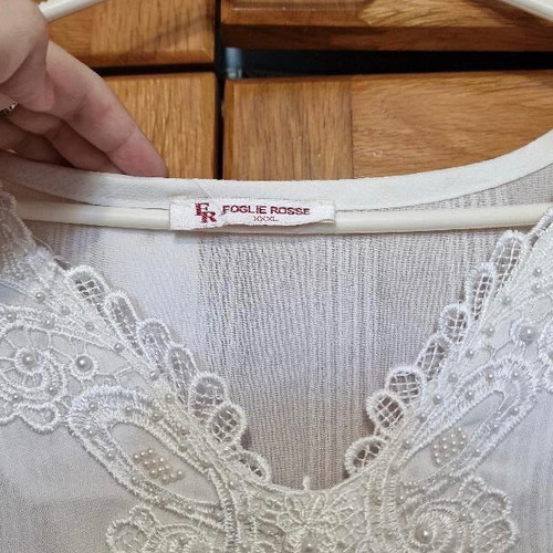 White tunic semi-transparent new with embroidery on neckline