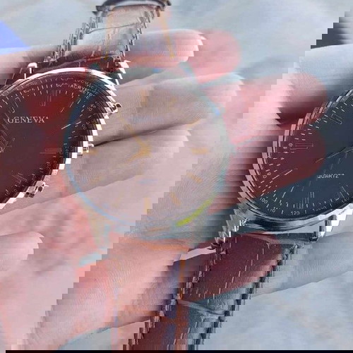 Quartz ρολόι Unisex Geneva με δερμάτινο καφέ λουράκι νέο
