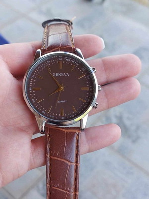 Quartz ρολόι Unisex Geneva με δερμάτινο καφέ λουράκι νέο